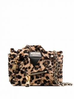 Moschino leopard-print biker jacket shoulder bag