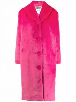 Moschino slogan-print textured-finish coat