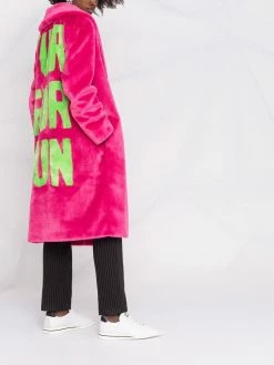 Moschino slogan-print textured-finish coat