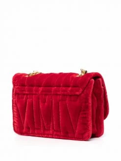 Moschino logo-plaque velvet crossbody bag