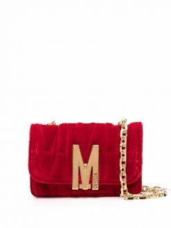 Moschino logo-plaque velvet crossbody bag