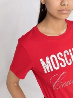 Moschino logo-print crystal-embellished T-shirt