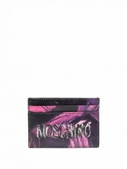 Moschino abstract logo-print leather cardholder