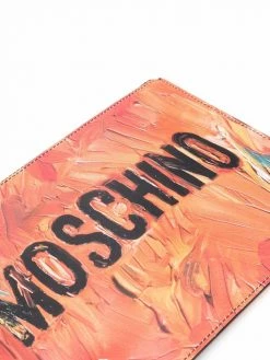 Moschino paint-print logo clutch bag