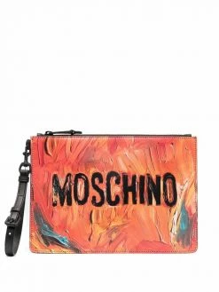Moschino paint-print logo clutch bag