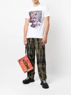 Moschino paint-print logo clutch bag