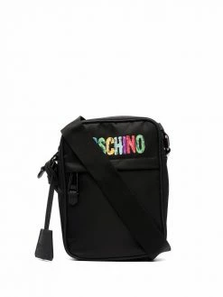 Moschino painted logo-print shoulder bag