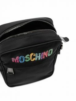 Moschino painted logo-print shoulder bag