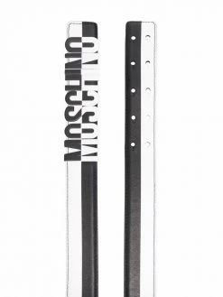 Moschino logo-lettering two-tone leather belt