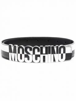 Moschino logo-lettering two-tone leather belt