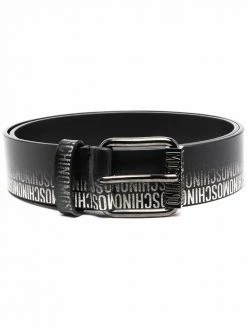 Moschino faded logo-print leather belt