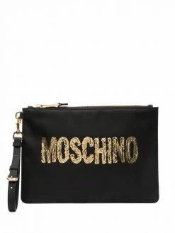 Moschino logo-print clutch bag