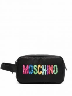Moschino painted logo-print wash bag