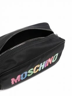 Moschino painted logo-print wash bag
