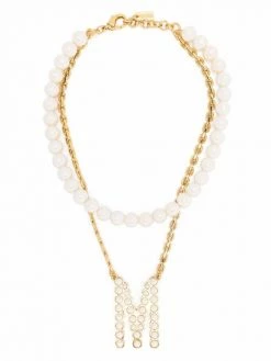 Moschino pearl-and-chain logo pendant necklace