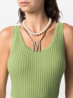 Moschino pearl-and-chain logo pendant necklace