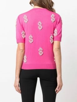 Moschino pearls dollar embroidered knitted top