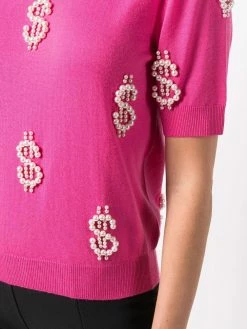 Moschino pearls dollar embroidered knitted top