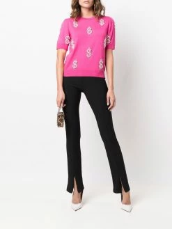 Moschino pearls dollar embroidered knitted top