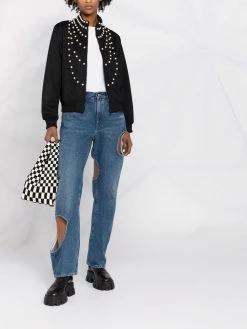 Moschino pearl-embellished zip-up jacket