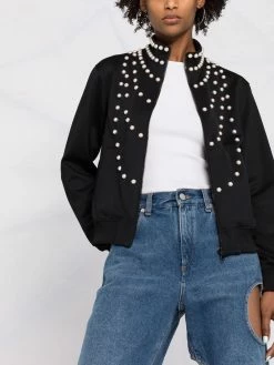 Moschino pearl-embellished zip-up jacket