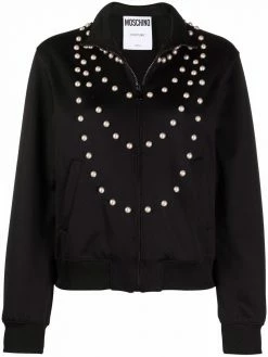 Moschino pearl-embellished zip-up jacket