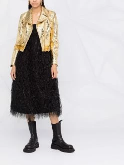 Discount ๐ Moschino Crocodile effect cropped biker jacket โญ 9 Moschino crocodile-effect cropped biker jacket