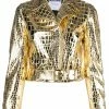 Moschino crocodile-effect cropped biker jacket