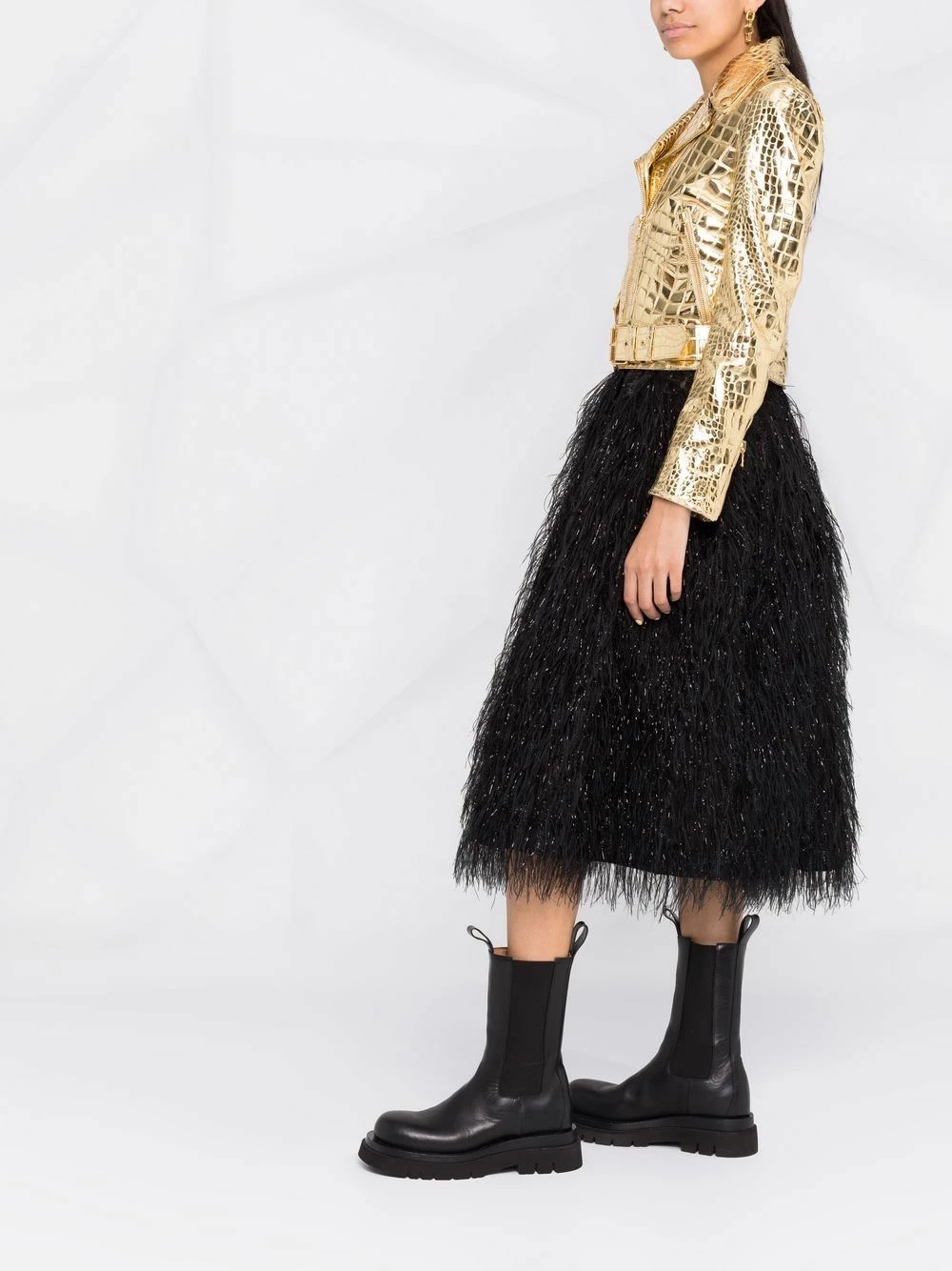 Discount ๐ Moschino Crocodile effect cropped biker jacket โญ 8 Moschino crocodile-effect cropped biker jacket