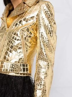 Discount ๐ Moschino Crocodile effect cropped biker jacket โญ 10 Moschino crocodile-effect cropped biker jacket