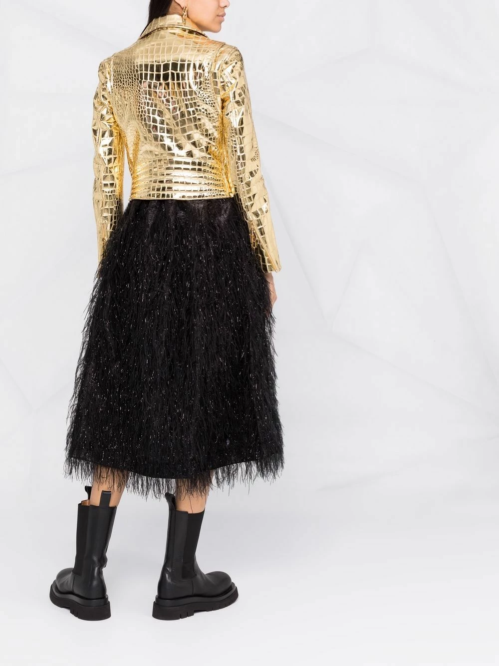 Discount ๐ Moschino Crocodile effect cropped biker jacket โญ 6 Moschino crocodile-effect cropped biker jacket