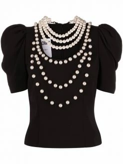 Moschino pearl-embellished short-sleeved blouse