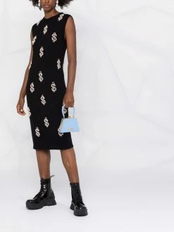 Moschino dollar sign pearl-embellished knitted dress