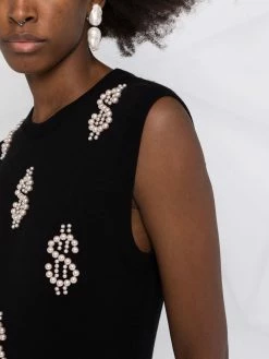 Moschino dollar sign pearl-embellished knitted dress