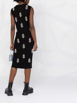 Moschino dollar sign pearl-embellished knitted dress