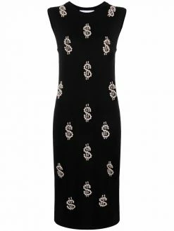 Moschino dollar sign pearl-embellished knitted dress