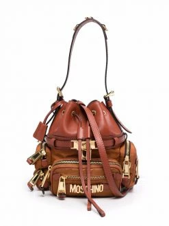 Moschino logo-plaque drawstring shoulder bag