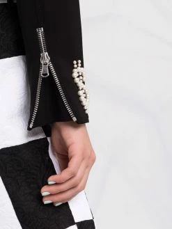 Moschino dollar sign pearl-embellished biker jacket