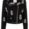 Moschino dollar sign pearl-embellished biker jacket