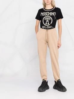 Moschino logo-print pearl-embellished T-shirt