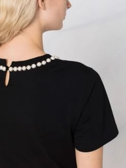 Moschino logo-print pearl-embellished T-shirt