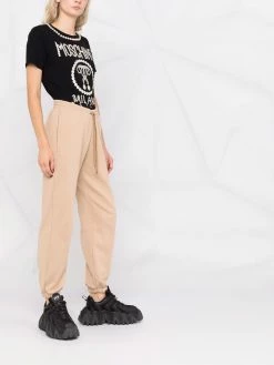 Moschino logo-print pearl-embellished T-shirt