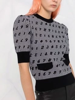 Moschino numbers-print houndstooth knitted top