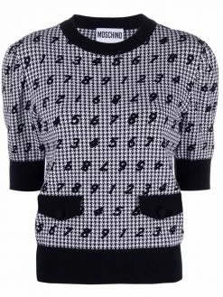 Moschino numbers-print houndstooth knitted top