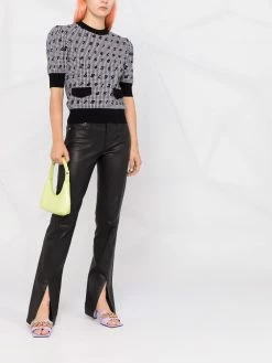 Moschino numbers-print houndstooth knitted top