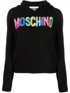 Moschino logo-print knitted hoodie