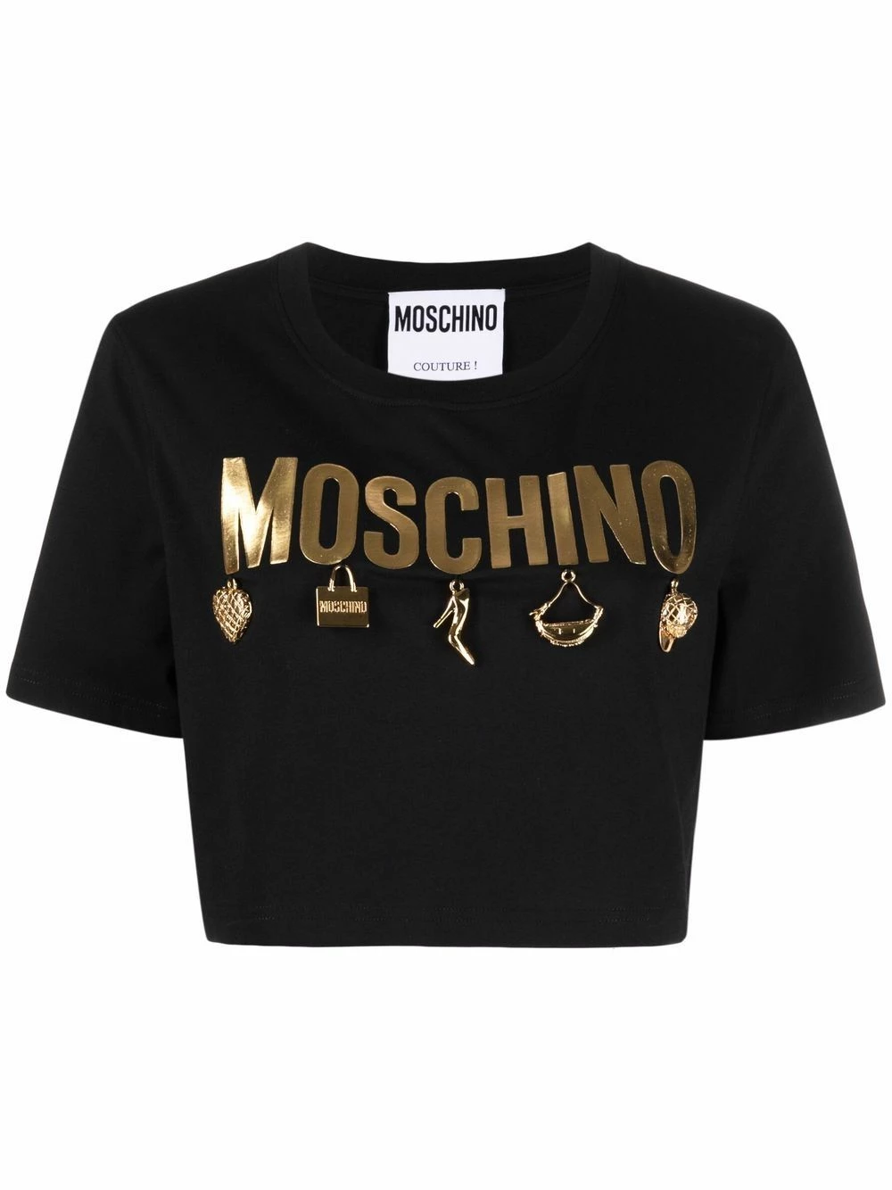 New ๐ฅฐ Moschino Charms motif logo print cropped T ๐ shirt ๐ 3 Moschino charms motif logo-print cropped T-shirt