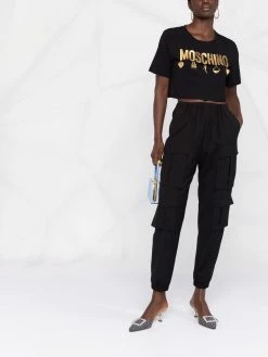 Moschino charms motif logo-print cropped T-shirt