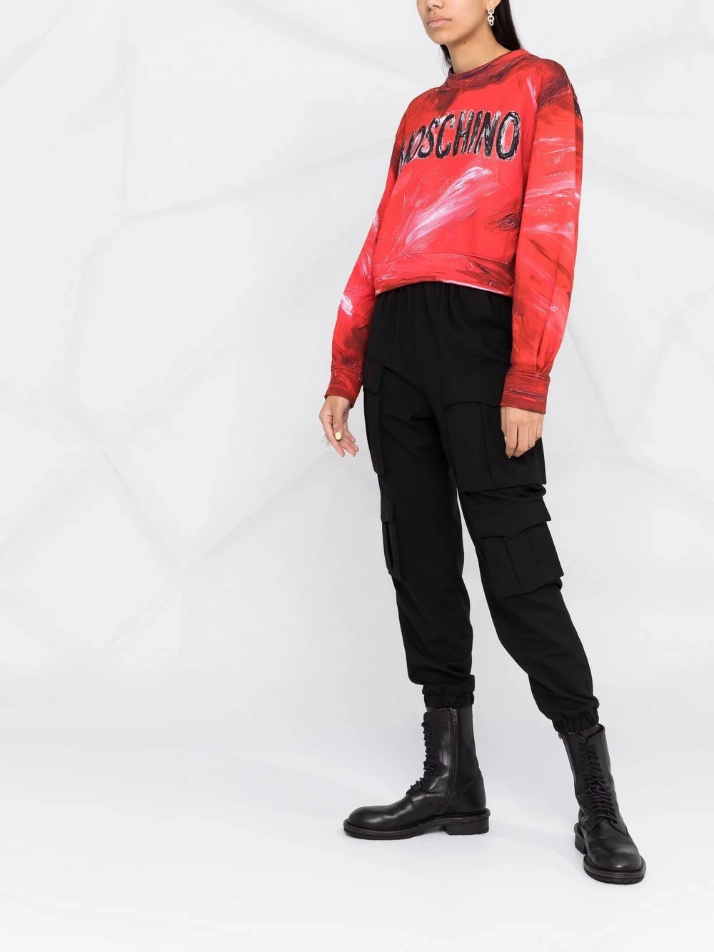 Hot Sale ๐ Moschino Brushstroke logo print cropped sweatshirt ๐ 6 Moschino brushstroke logo-print cropped sweatshirt