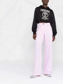 Moschino pearl logo-print cropped hoodie